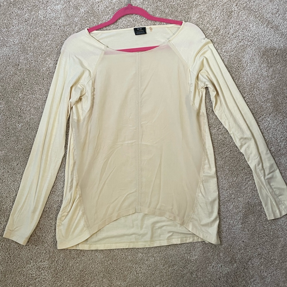 Women's Cream 9/15 Saks Fifth Avenue Frayed Silk/Viscose Long Sleeve Top